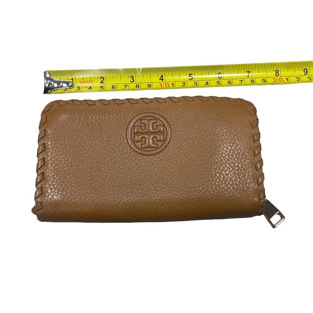 Tory Burch Marion Zip Continental Wallet Tan Pebbled Leather Whipstitch Logo - Picture 4 of 8